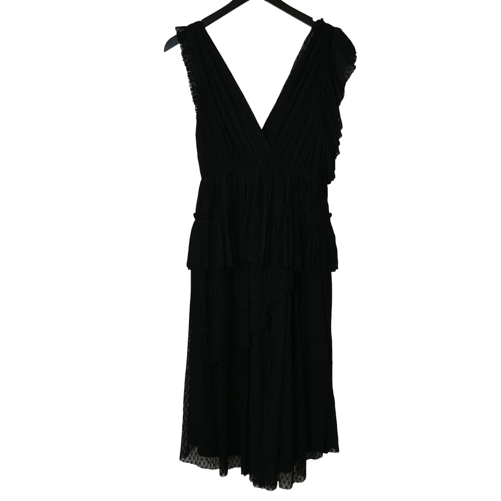 Joie Johnesha Dress Size 2 Wrap Effect Black Lace Midi Length Tiered Pleated